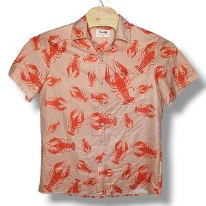 Boozelele Shirt Men's Medium Lobster Print Short Sleeve Button Down